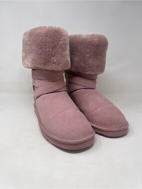 LAMO Womens Pink Suede Winter Boots Size 8 Furry Faux Fur
